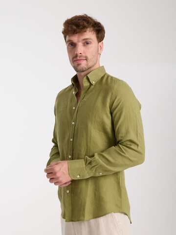 Slim fit Camicia business 'Leonardo Linen Man Shirt Pink' di 7Camicie in verde
