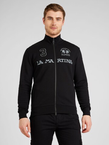 La Martina Zip-Up Hoodie 'Urbanus' in Black: front