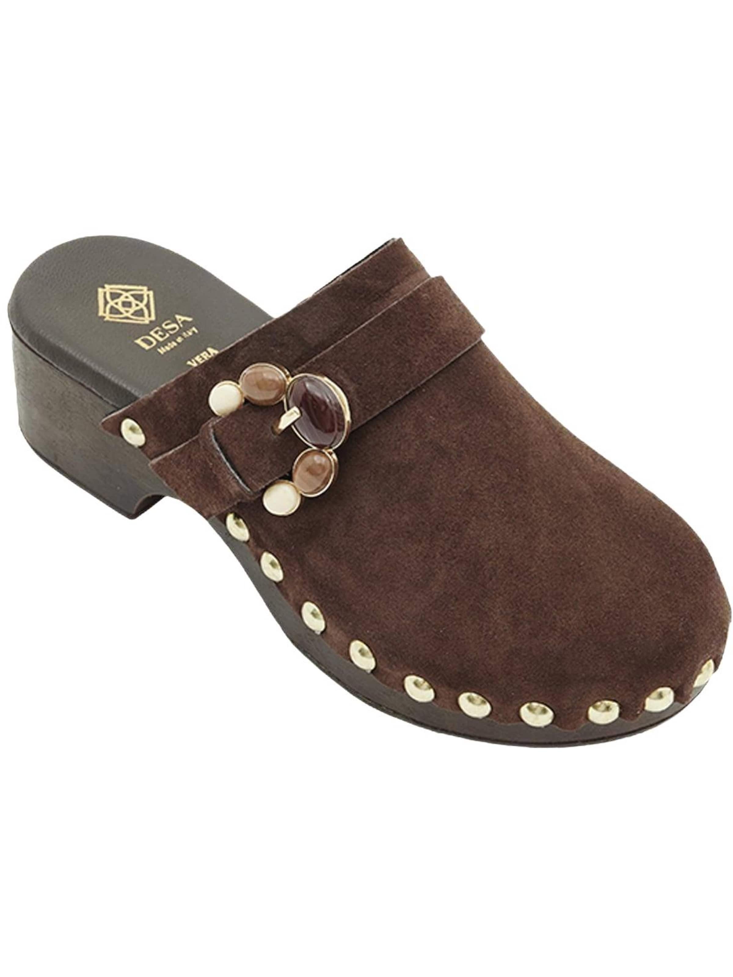 Desa Hausschuh 'DESA Damen-Clog-Sandalen aus Wildleder mit Nieten'‌‌‌‌‌ in Braun
