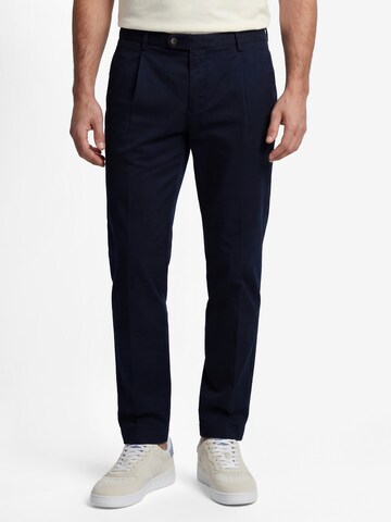 bugatti Tapered Pleat-Front Pants in Blue: front