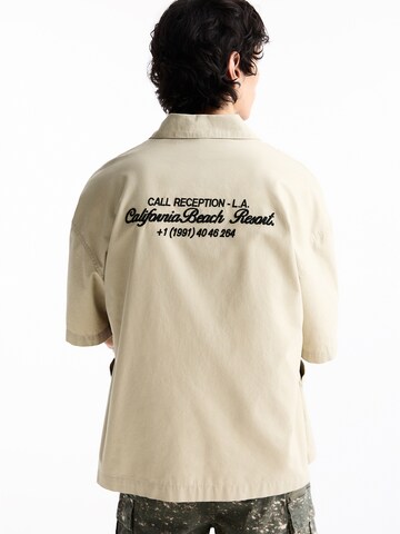 Pull&Bear Comfort fit Button Up Shirt in Beige: front