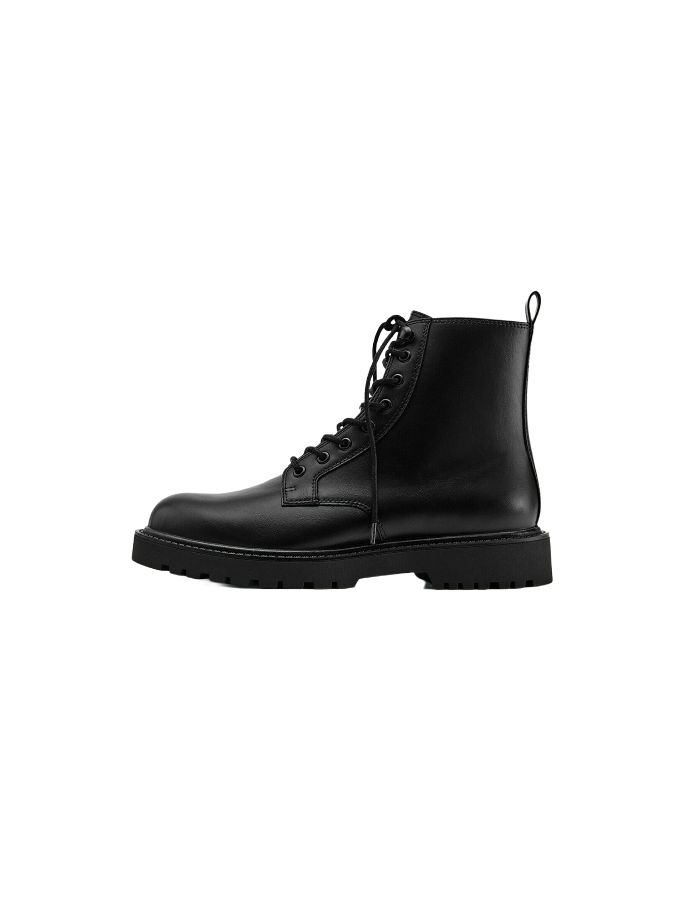 Pull&Bear Lace-Up Boots in Black: front