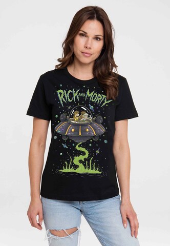 LOGOSHIRT Shirt 'Rick & Morty - Raumschiff' in Zwart: voorkant