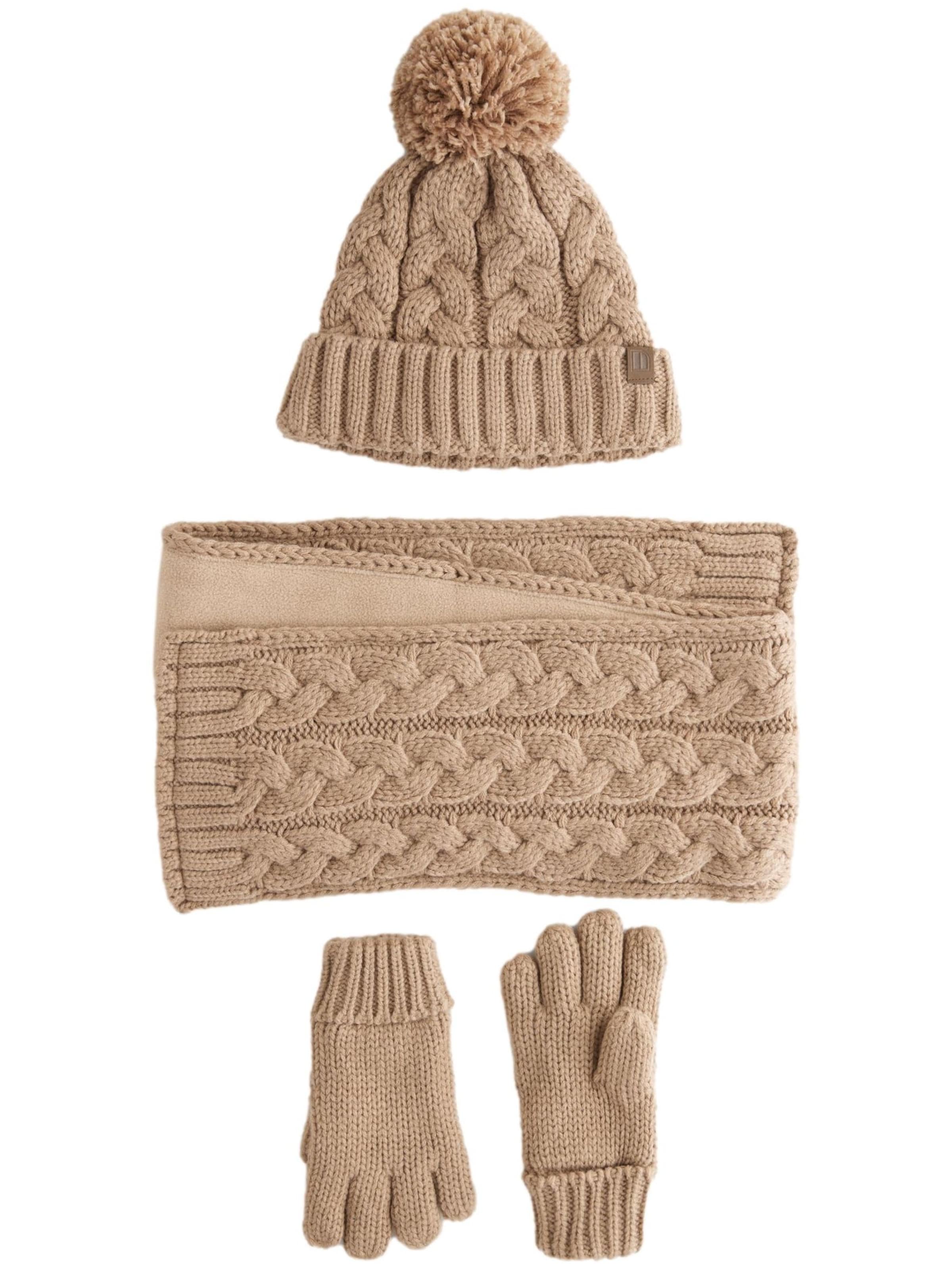 Next Set: Mütze, Handschuhe und Schal in Beige: Vorderseite