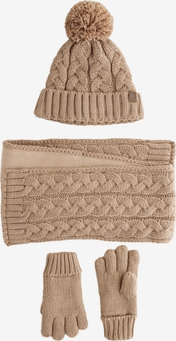 Next Set: Mütze, Handschuhe und Schal in Beige: Vorderseite