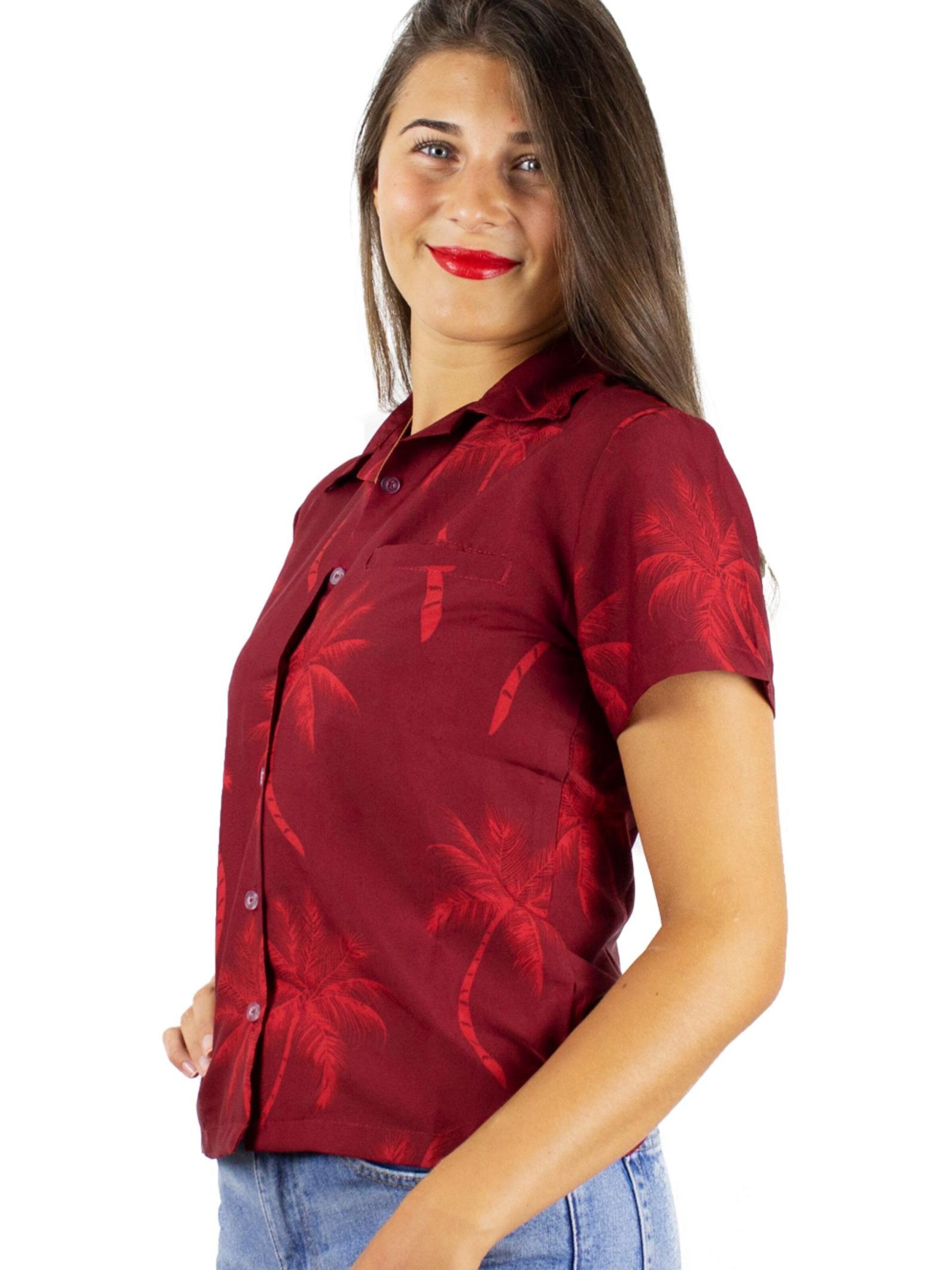 King Kameha Bluse 'Palmshadow'‌‌‌‌‌‌ in Rot