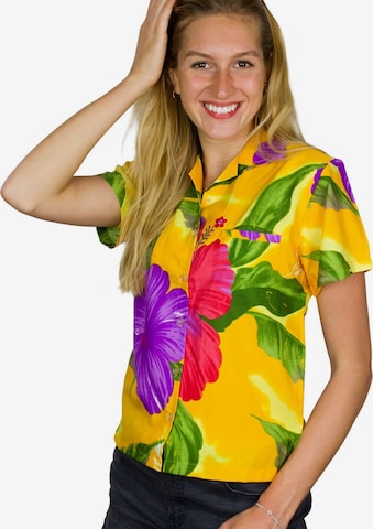 King Kameha Bluse 'Big Flower' in Gelb: Vorderseite