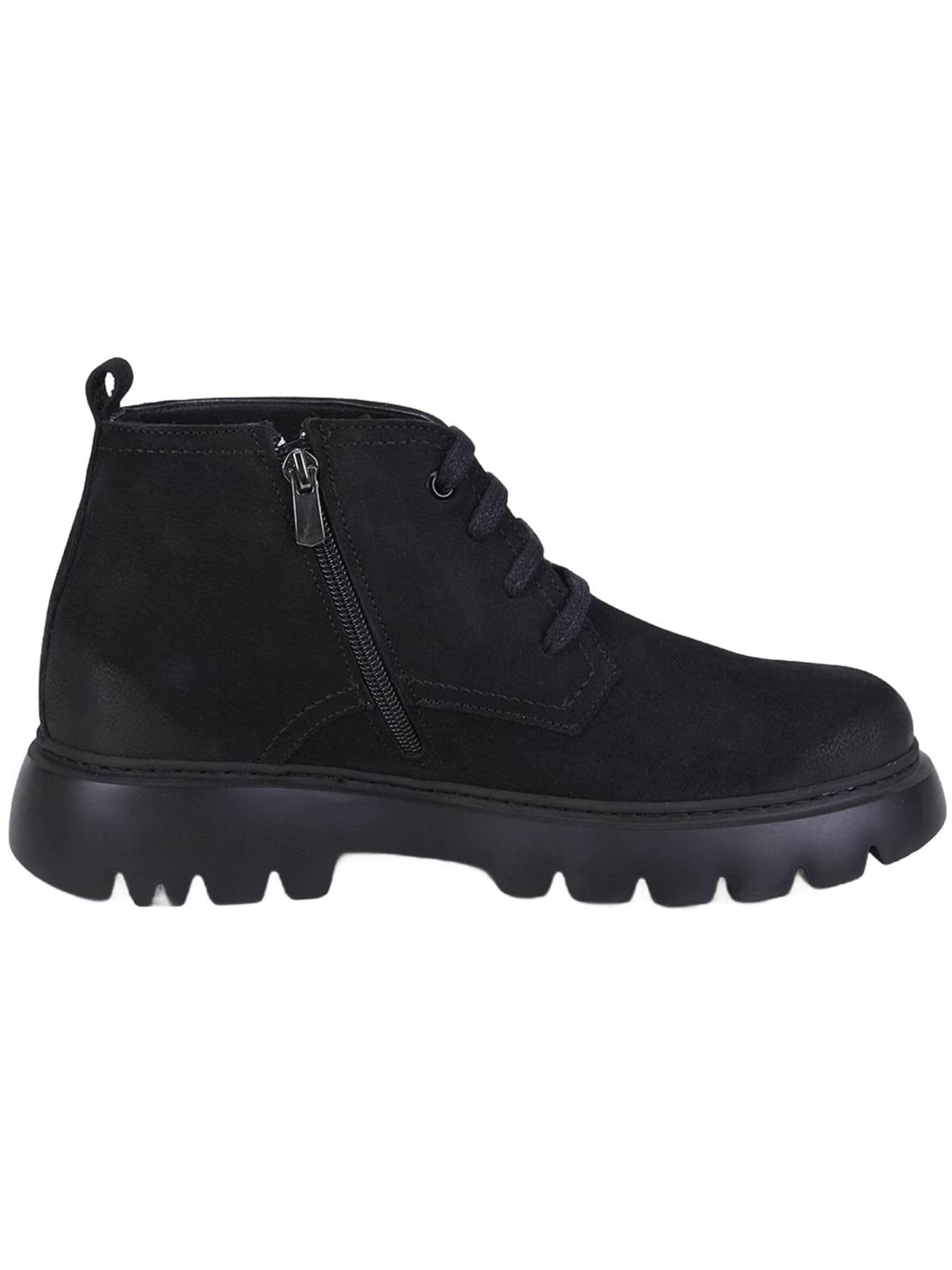 Desa Boot 'DESA Herren-Ankle-Boots aus braunem Leder mit Reißverschluss und runder Zehenpartie' in Black