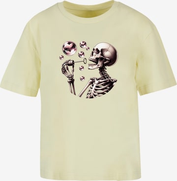 T-shirt 'Cute Goth Skeleton Blowing Heart Shaped Bubbles' F4NT4STIC en jaune : devant