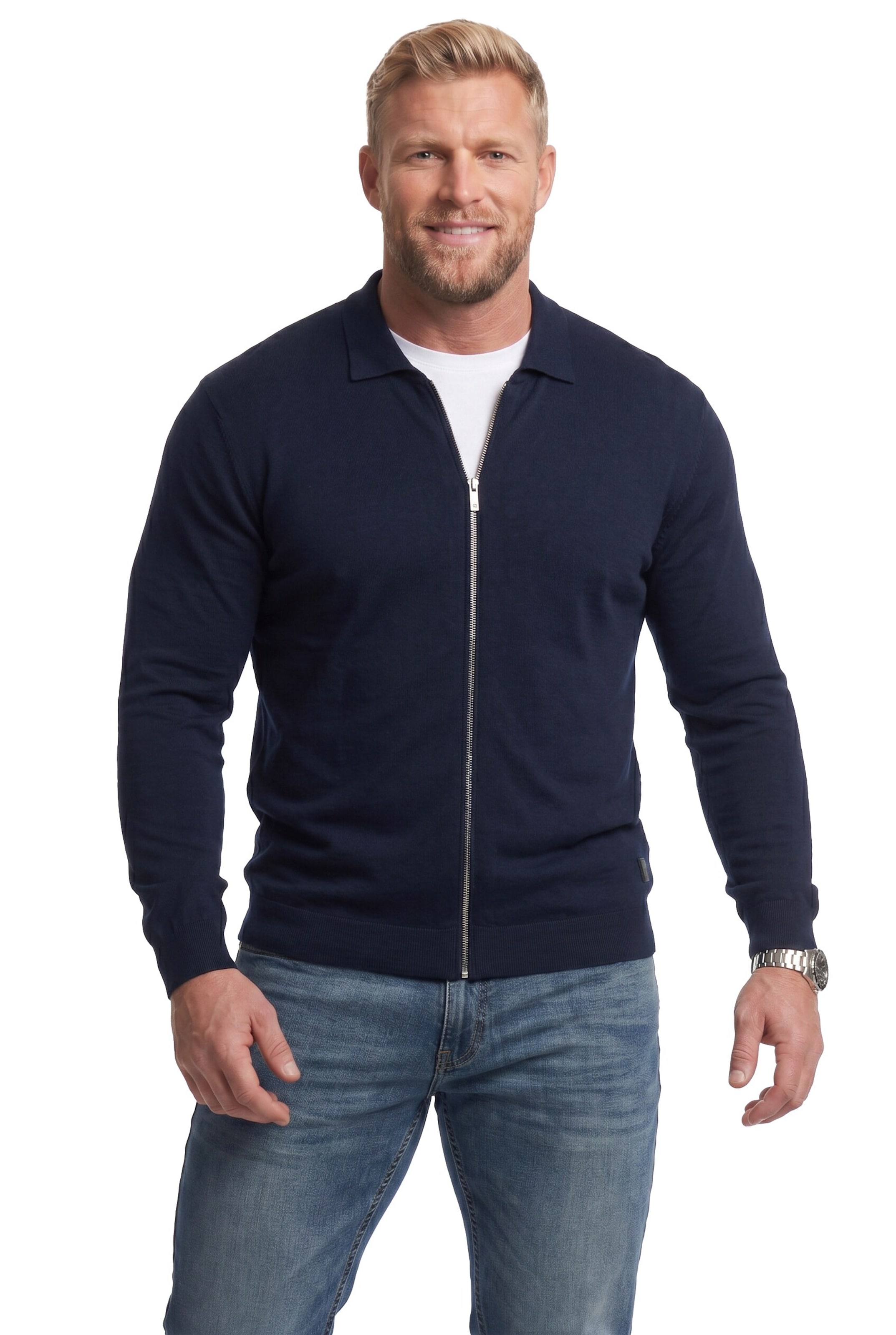 Men Plus Strickjacke in Blau: Vorderseite