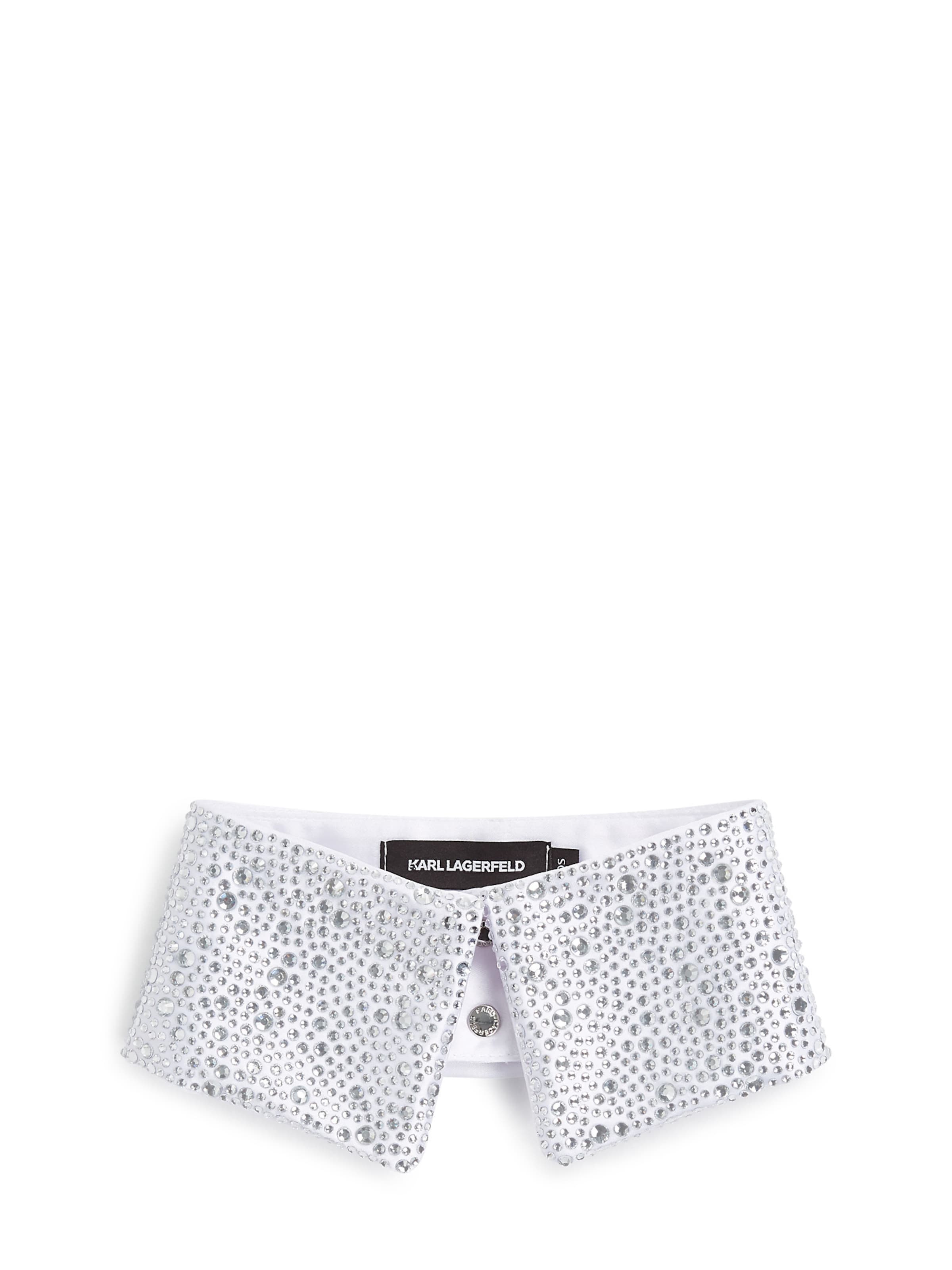 Colletto ' STRASS-KRAGEN, HANDVERLESEN VON HUN KIM ' di Karl Lagerfeld in bianco: frontale