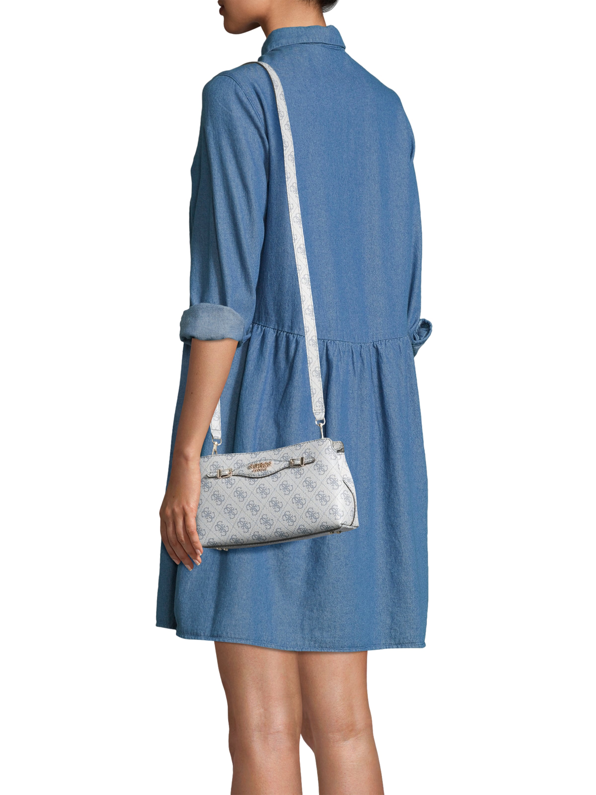 GUESS Válltáska 'KATYA CROSSBODY TOP ZIP' - szürke