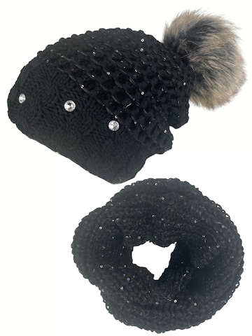 Kumixi Beanie 'Set: Mütze & Loop Schal' in Black: front