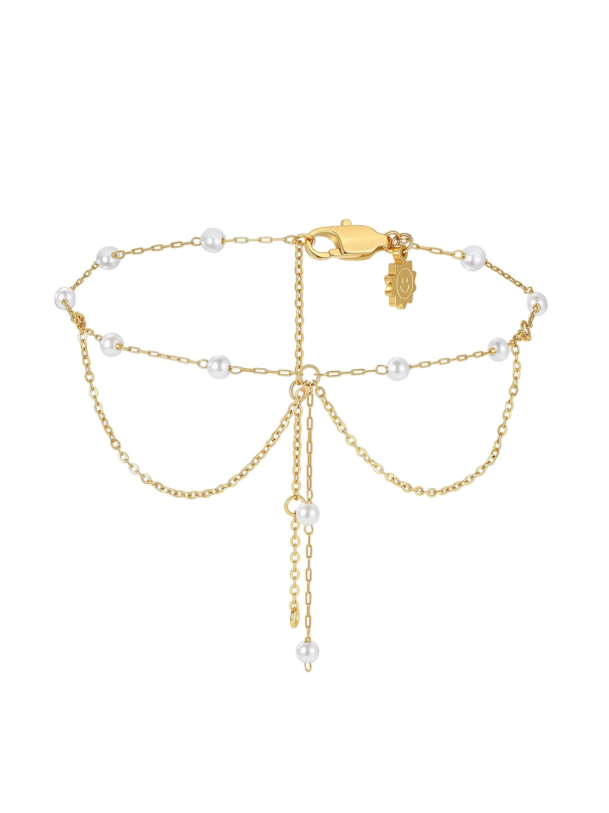 Bijoux de pied 'Double Pearl Drop Layered' Hey Happiness en or
