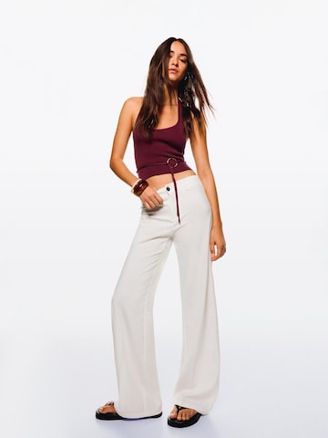 Wide Leg Pantalon à plis Bershka en blanc : devant