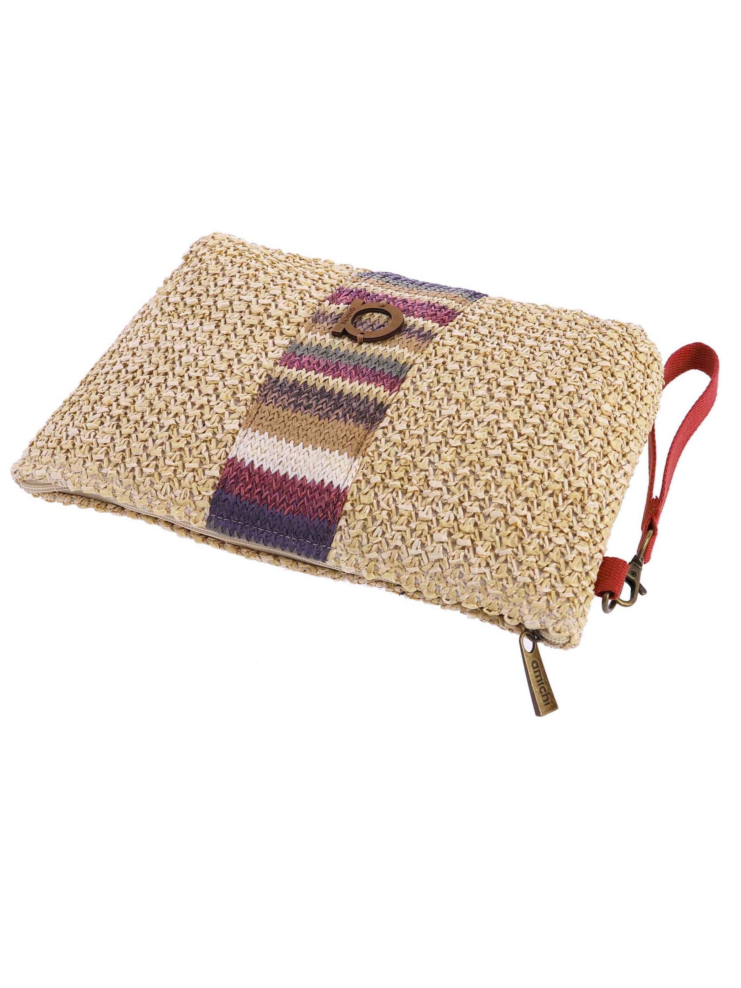 Amichi - Bolso de mano 'Bolso de playa neceser para mujer Yap de fibras naturales con cremallera' en Mezcla de colores