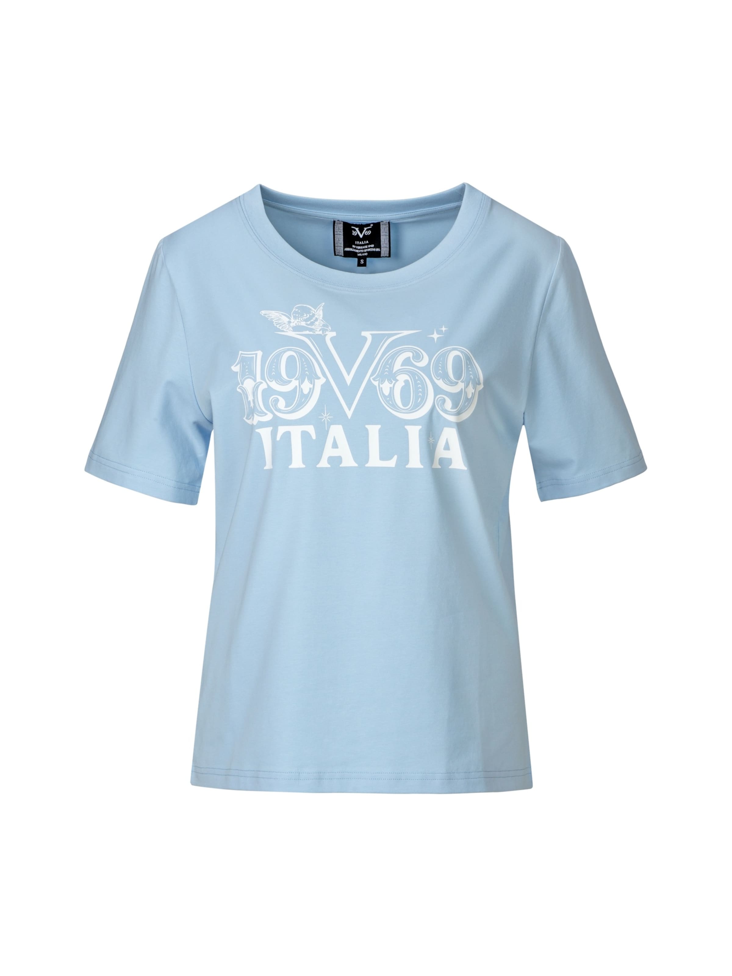 19V69 ITALIA T-shirt en L en bleu clair / blanc, Vue avec produit