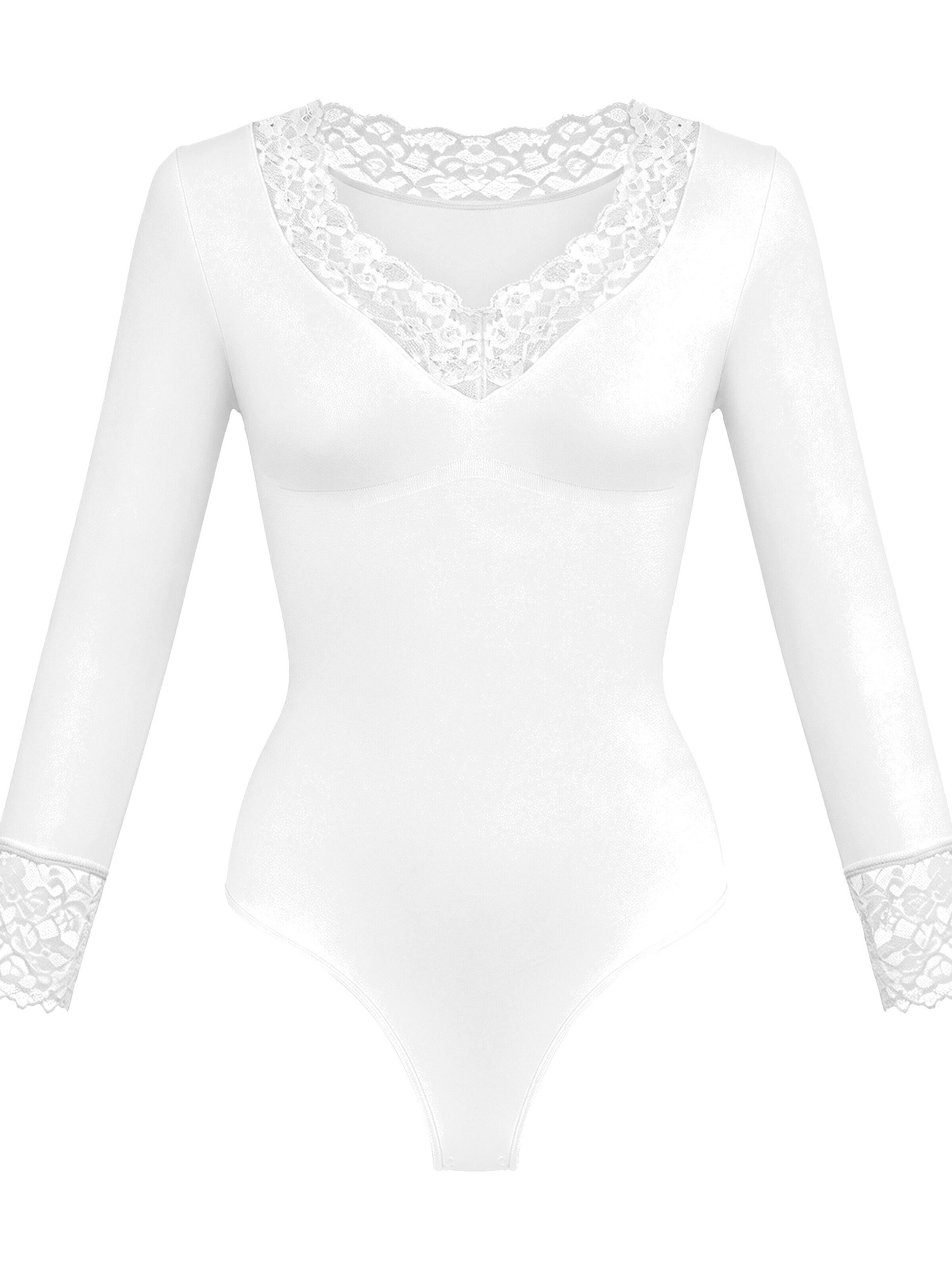 cfab Shaping bodysuit 'Clean Longsleeve V-Neck with Lace Sculpting Bodysuit with String' in XS in White, Item view