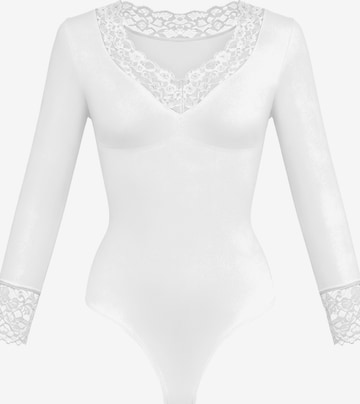 cfab - Body moldeador 'Clean Longsleeve V-Neck with Lace Sculpting Bodysuit with String' en blanco: frente
