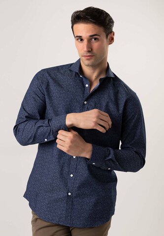 Black Label Shirt Regular Fit Freizeithemd 'DENIMLIKEPRINT' in Blau: predná strana