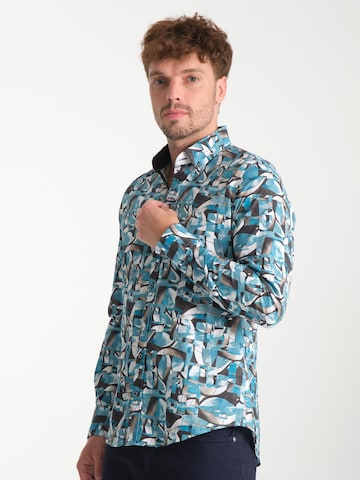 Slim fit Camicia business 'Donatello Iconic Poplin Stretch Man Shirt Green White' di 7Camicie in verde