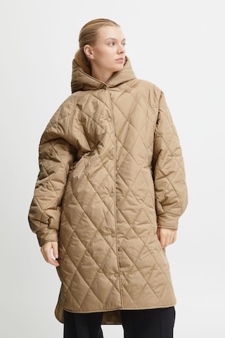 ICHI Between-Seasons Coat in Brown: front
