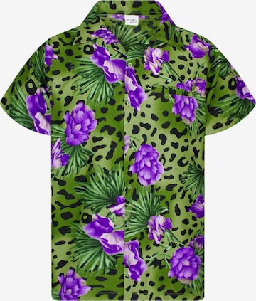 King Kameha Shirt 'Leopard Flowers' in Grün: Vorderseite