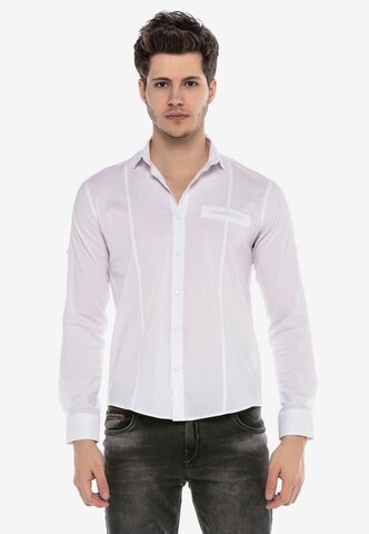 CIPO & BAXX Regular Fit Business Hemd DUKE mit Druckknöpfen in Weiß: Vorderseite