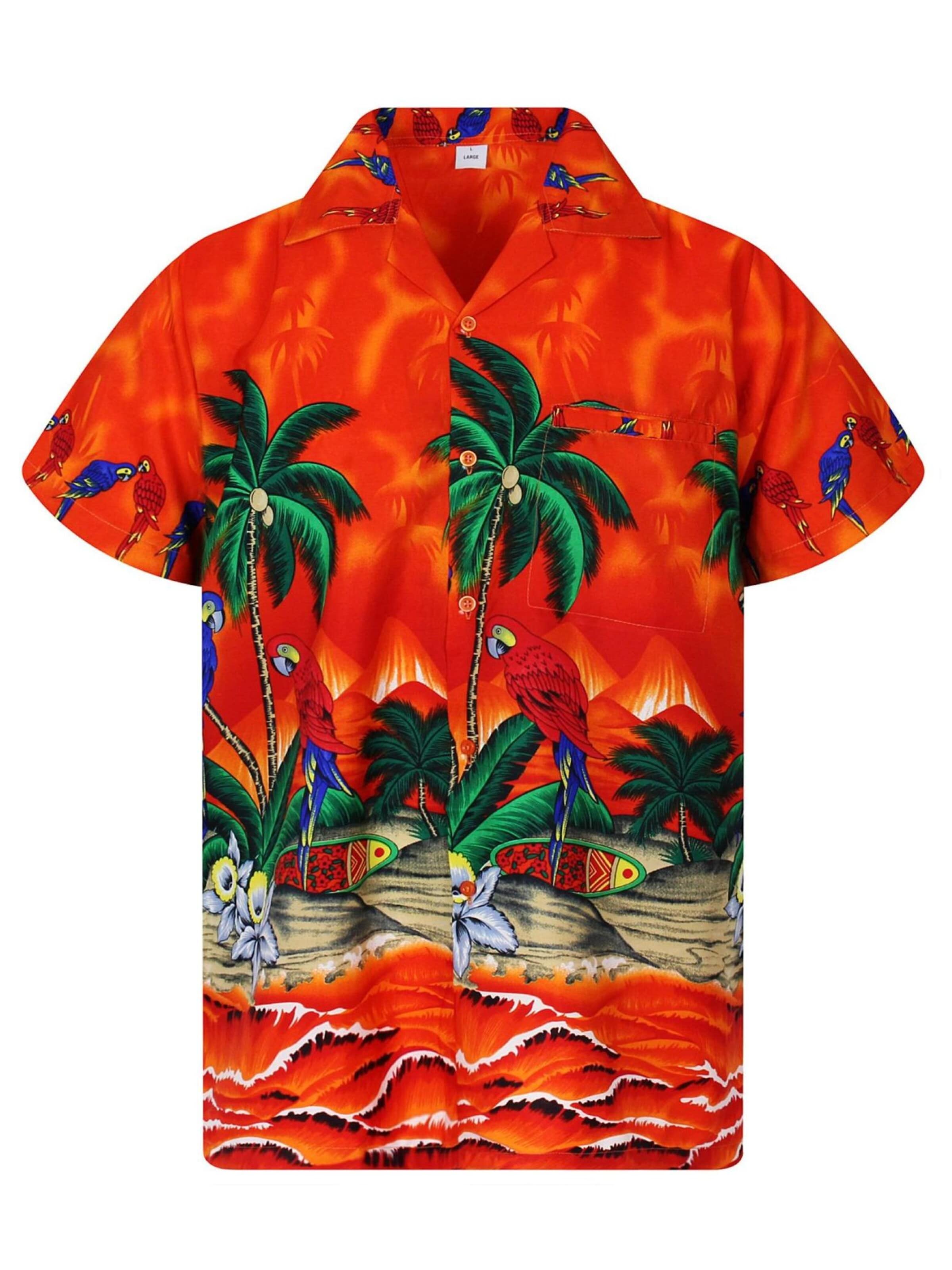 King Kameha Shirt 'Parrot' in Oranje: voorkant