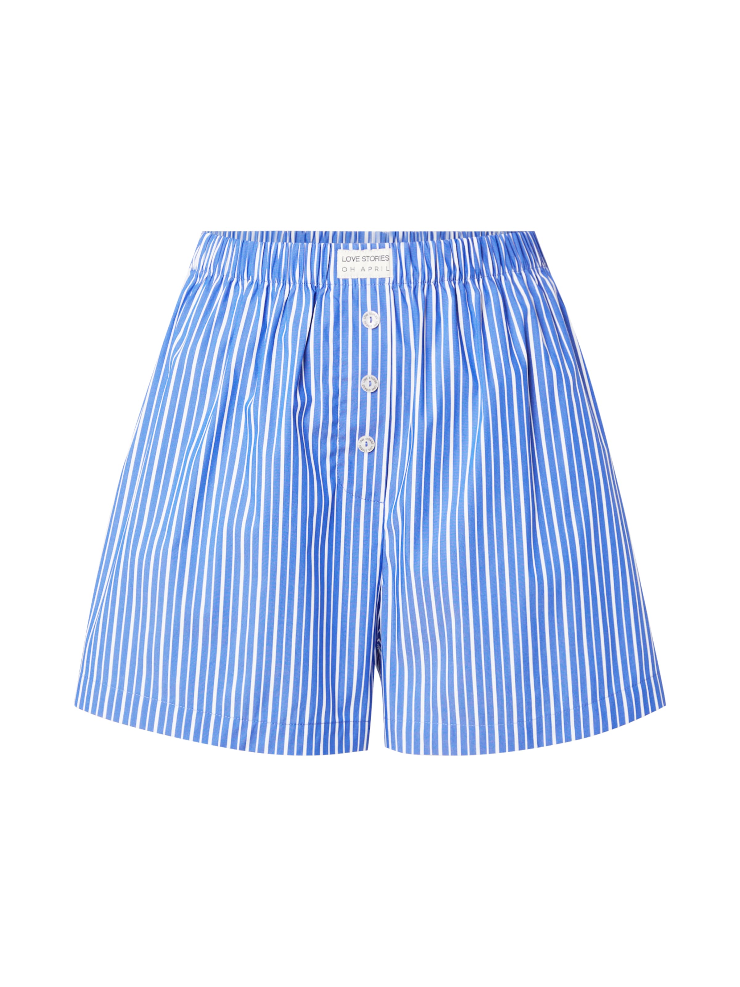 OH APRIL Avar lõige Püksid 'OH APRIL x LOVE Stories - James', värv sinine: eest vaates