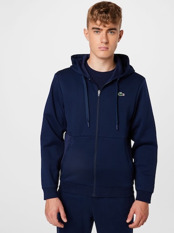 Lacoste Sport Athletic Zip-Up Hoodie in Blue: front