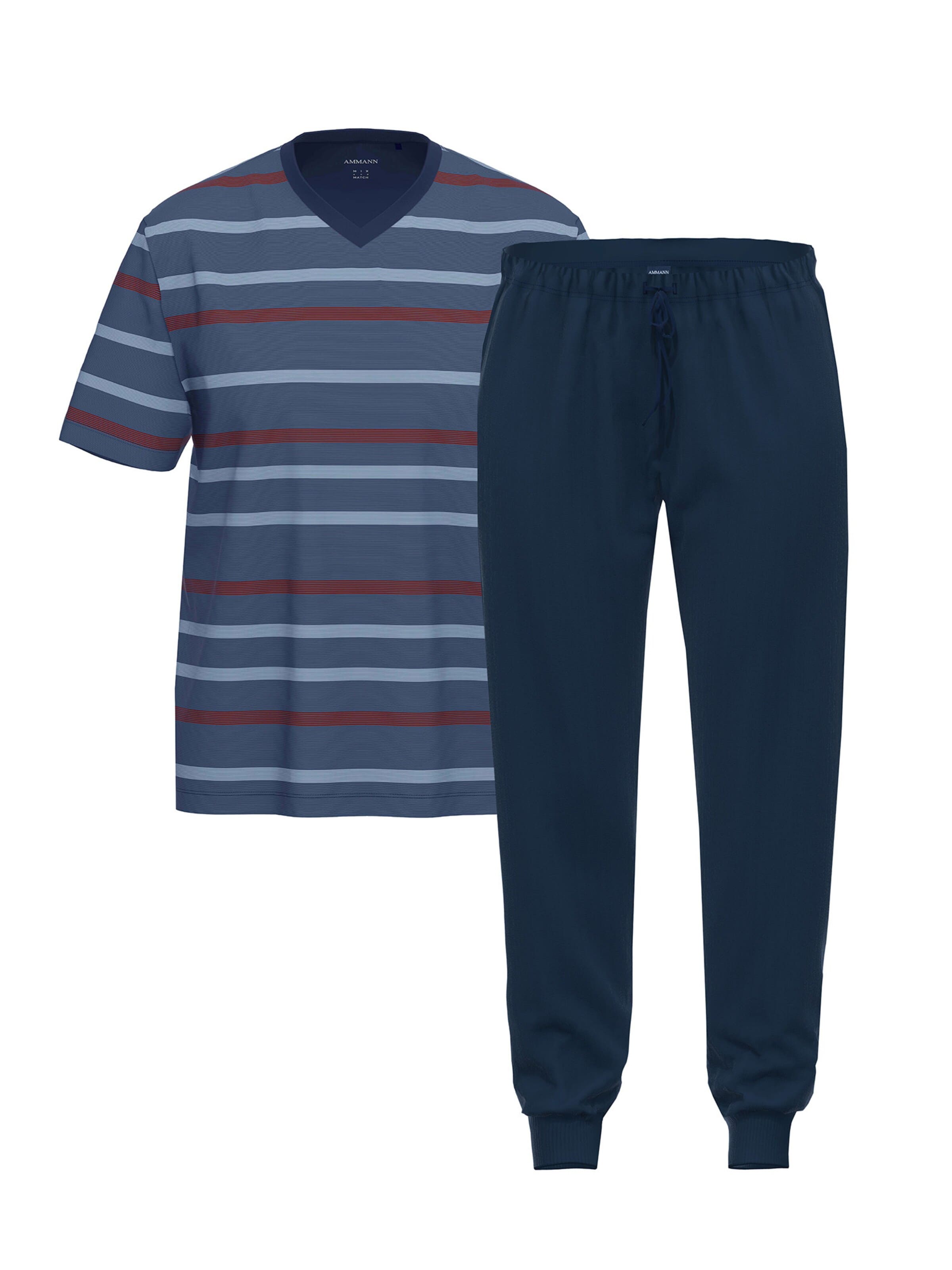 Ammann Short Pajamas 'Night & Home Cotton' in Blue: front