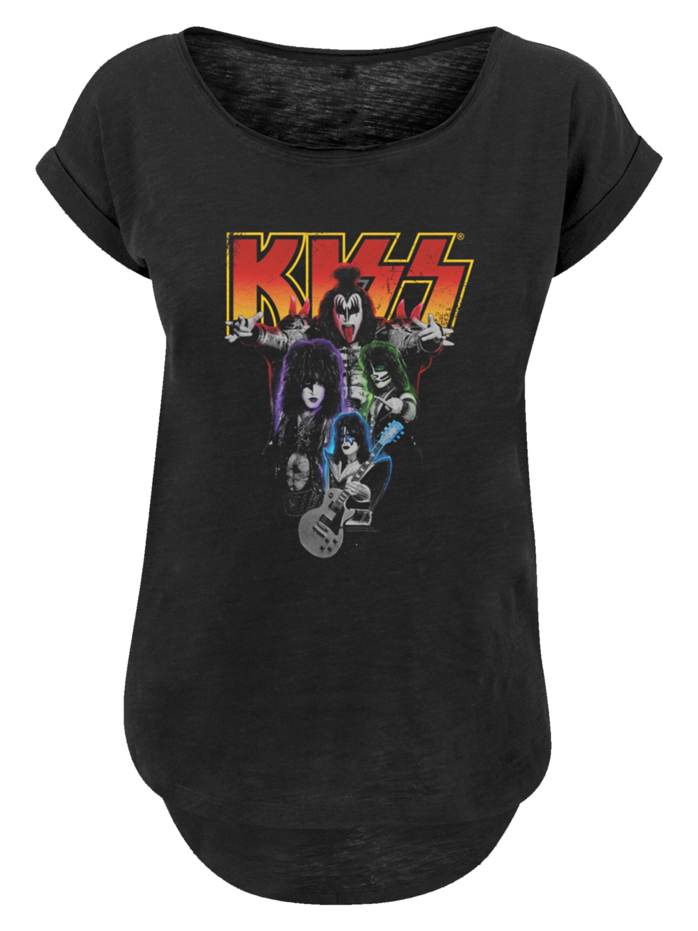 T-shirt 'Kiss Rock Band Neon' F4NT4STIC en noir : devant