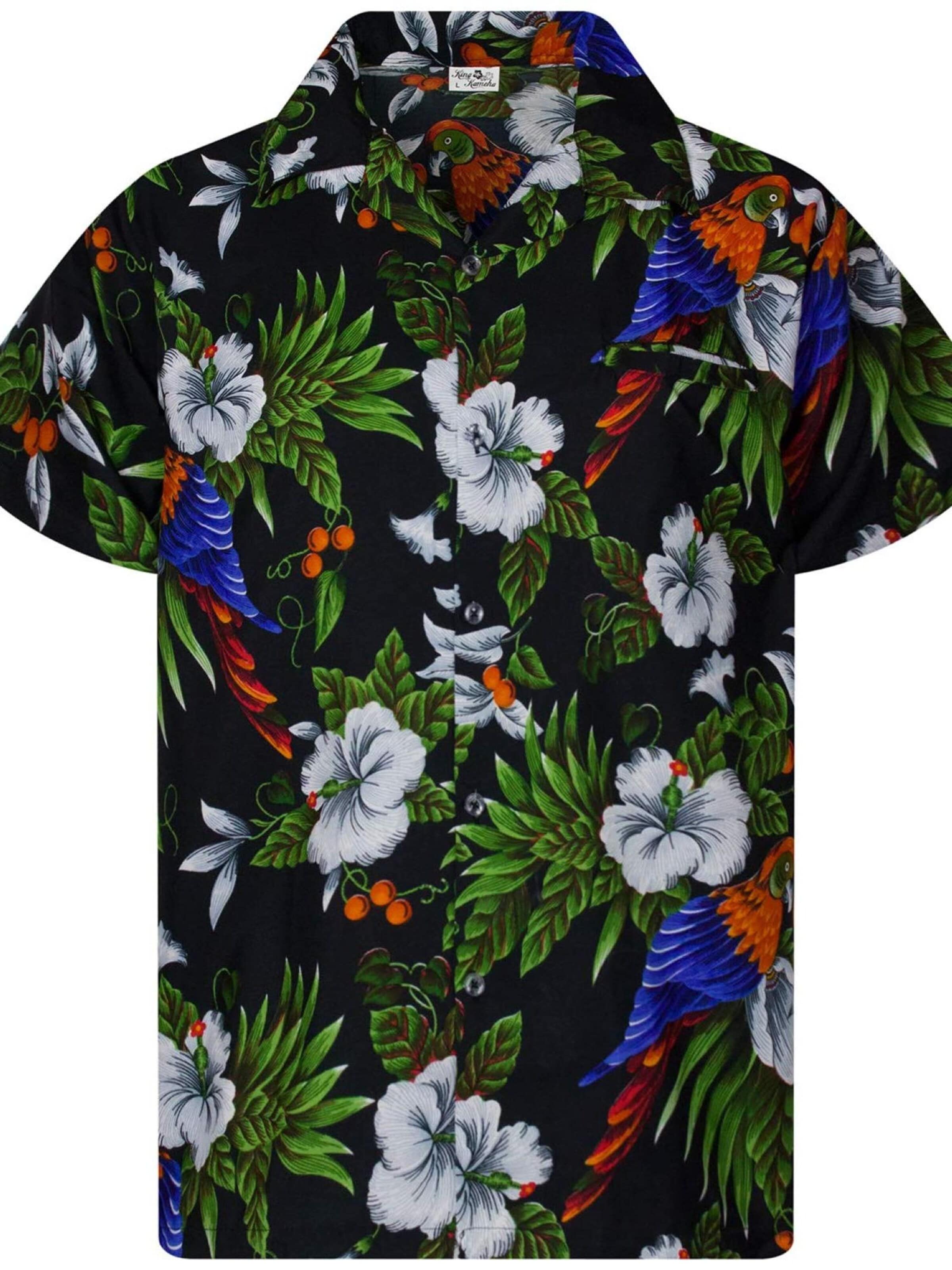 Camicia 'Cherryparrot' di King Kameha in nero: frontale