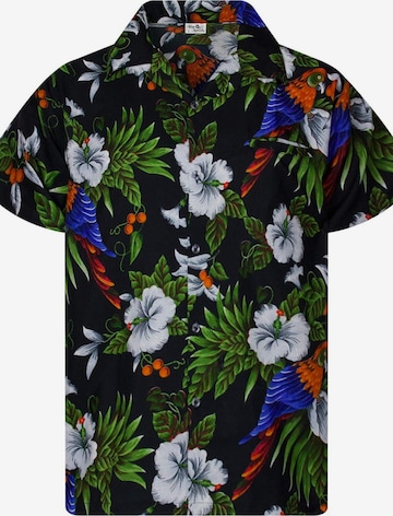 Camicia 'Cherryparrot' di King Kameha in nero: frontale
