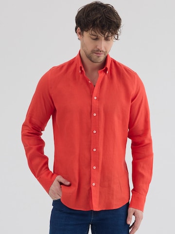7Camicie Slim fit Zakelijk overhemd 'Leonardo Essentials Linen Man Shirt Orange' in Oranje