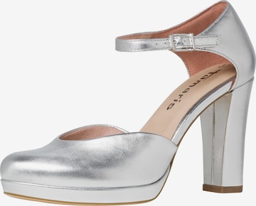 TAMARIS Дамски обувки на ток с отворена пета в сребърно: отпред