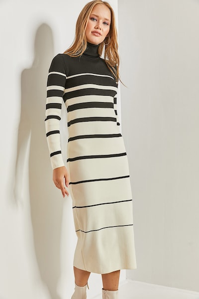 Rochie tricotat pe XS-XL Bianco Lucci pe negru / alb, Vizualizare produs