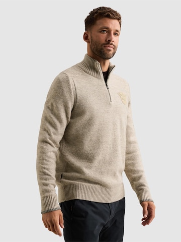 PME Legend - Jersey 'Pullover with half-zip and flight pocket' en beige: frente