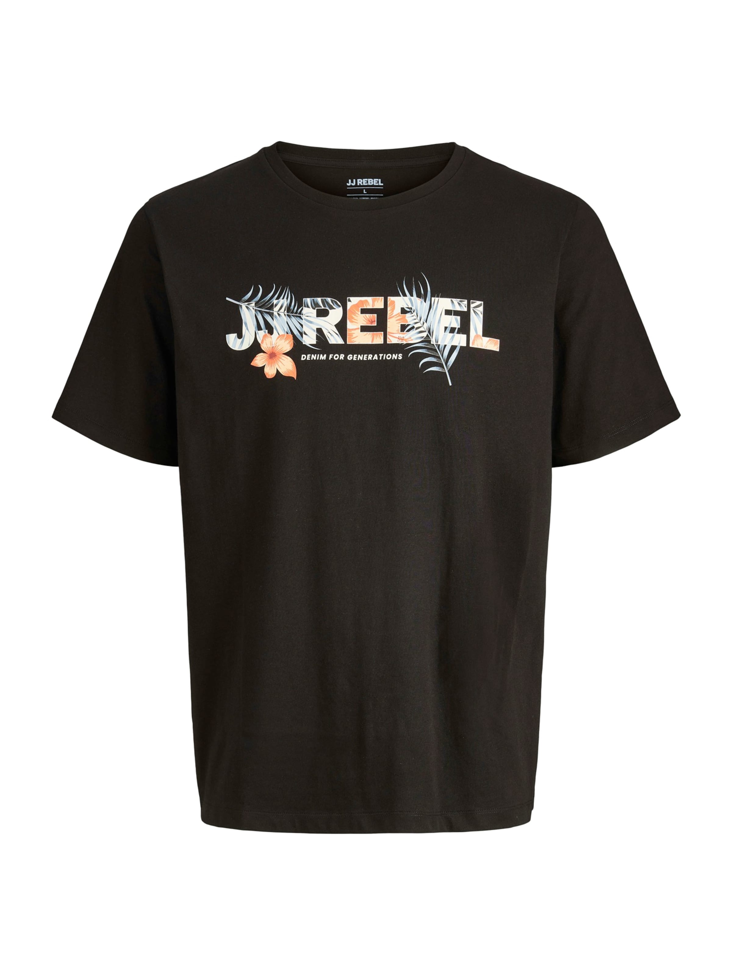 T-Shirt 'JREBRUSSEL FLOWER' JJ Rebel en noir : devant