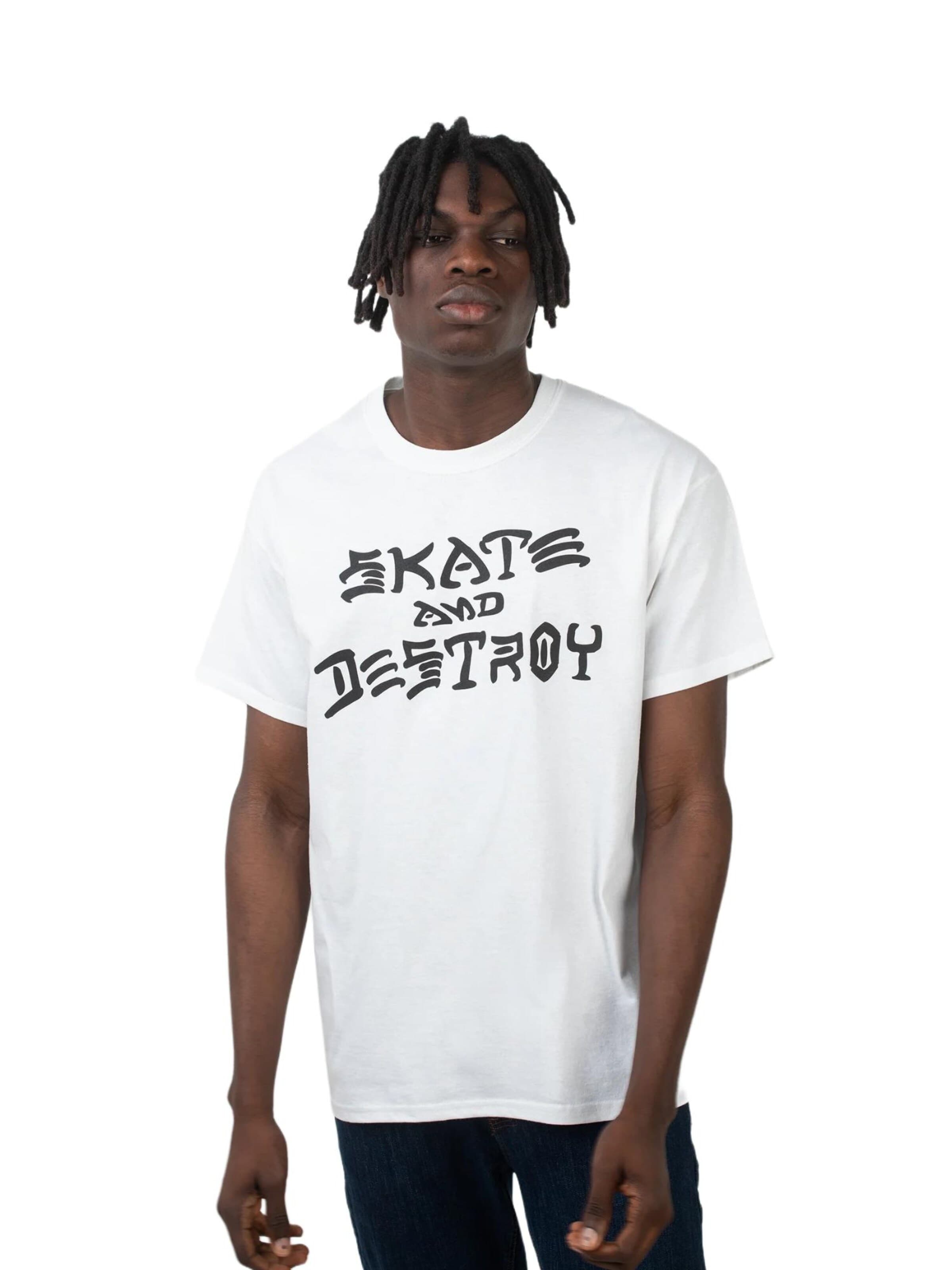 THRASHER T-shirt 'SKATE AND DESTROY' i vit: framsida