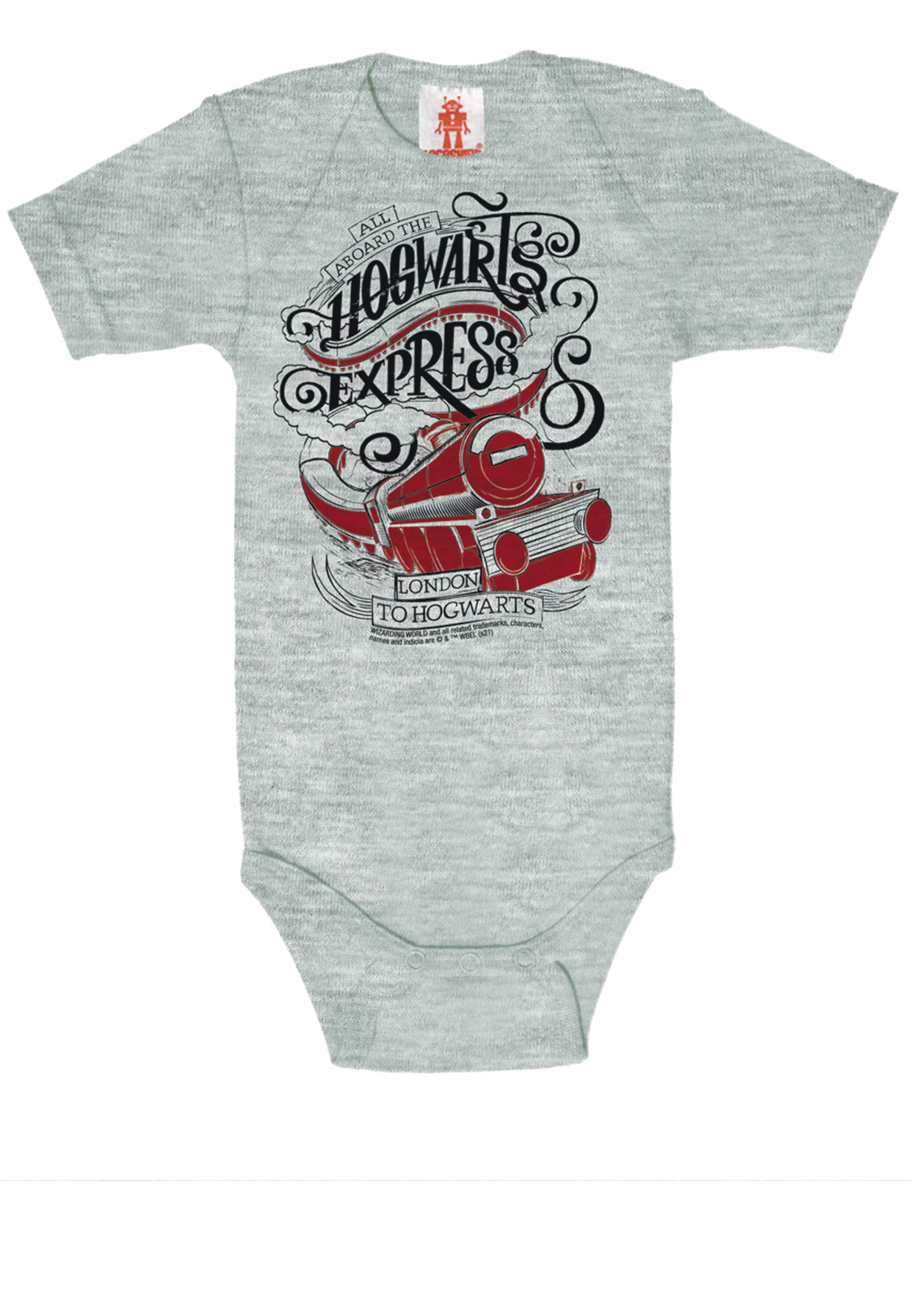 LOGOSHIRT Baby-Body 'Harry Potter - Hogwarts Express' in Grau: Vorderseite