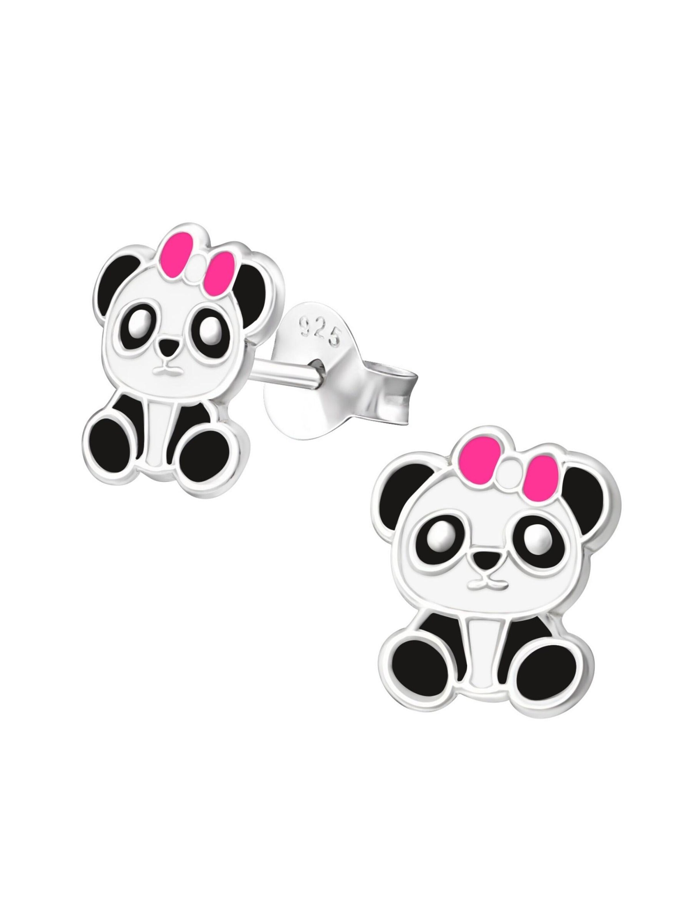 Bijou 'Childrens Silver Panda Ear Studs With Epoxy' Maxte en noir : devant