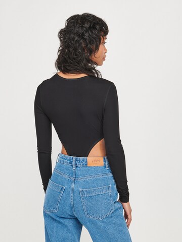 ABOUT YOU x VIAM Studio Shirt bodysuit 'Trouble' in Black: back