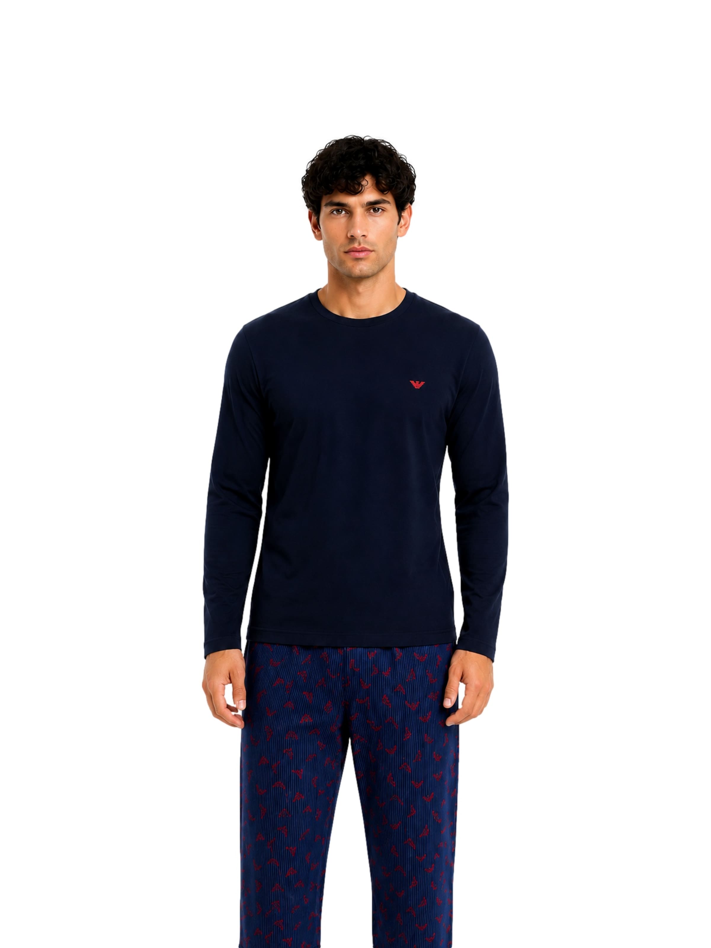 Emporio Armani - Pijama comprido em azul: frente