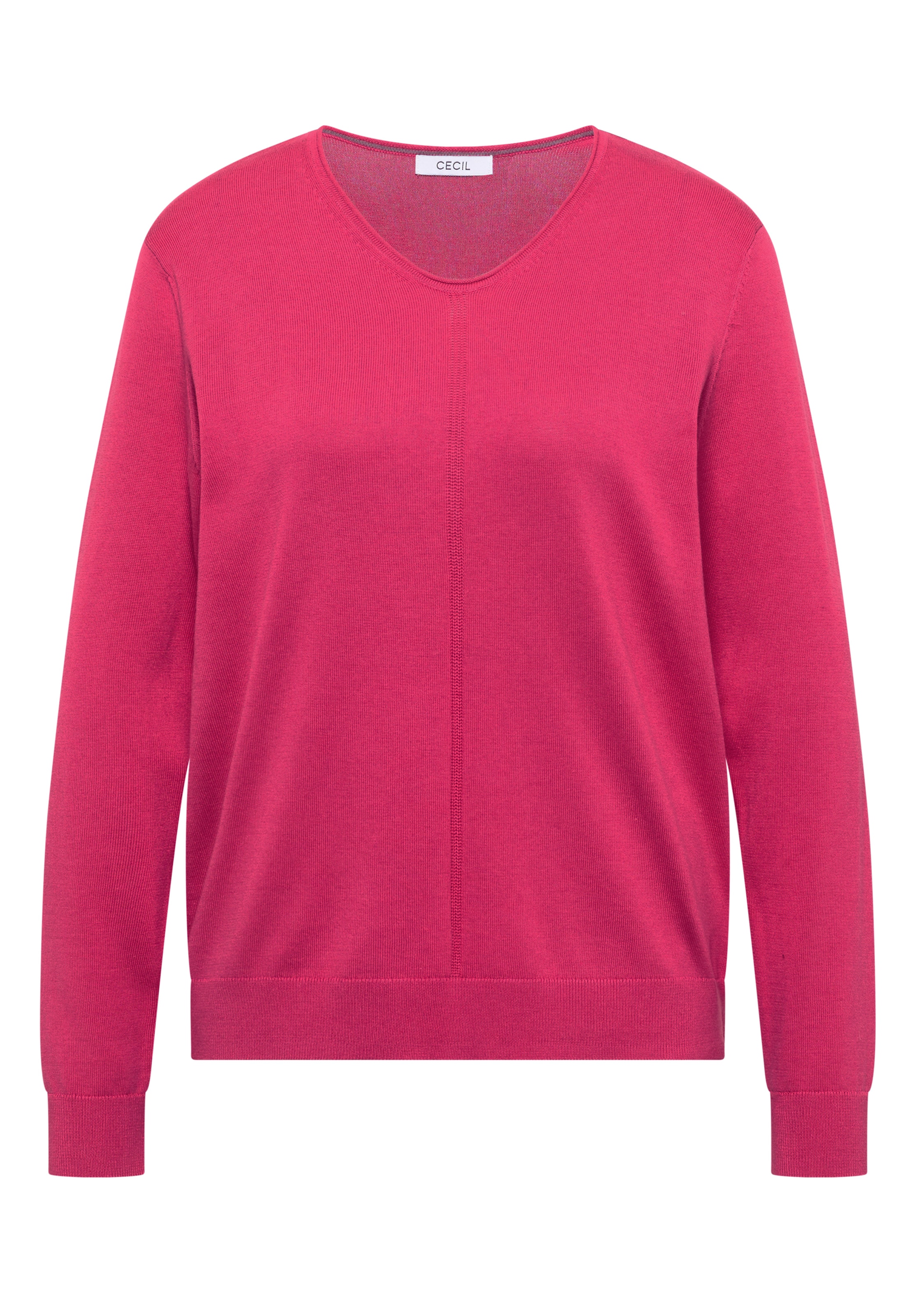 CECIL Basic Pullover mit V-Neck in Unifarbe in L in pink, Produktansicht