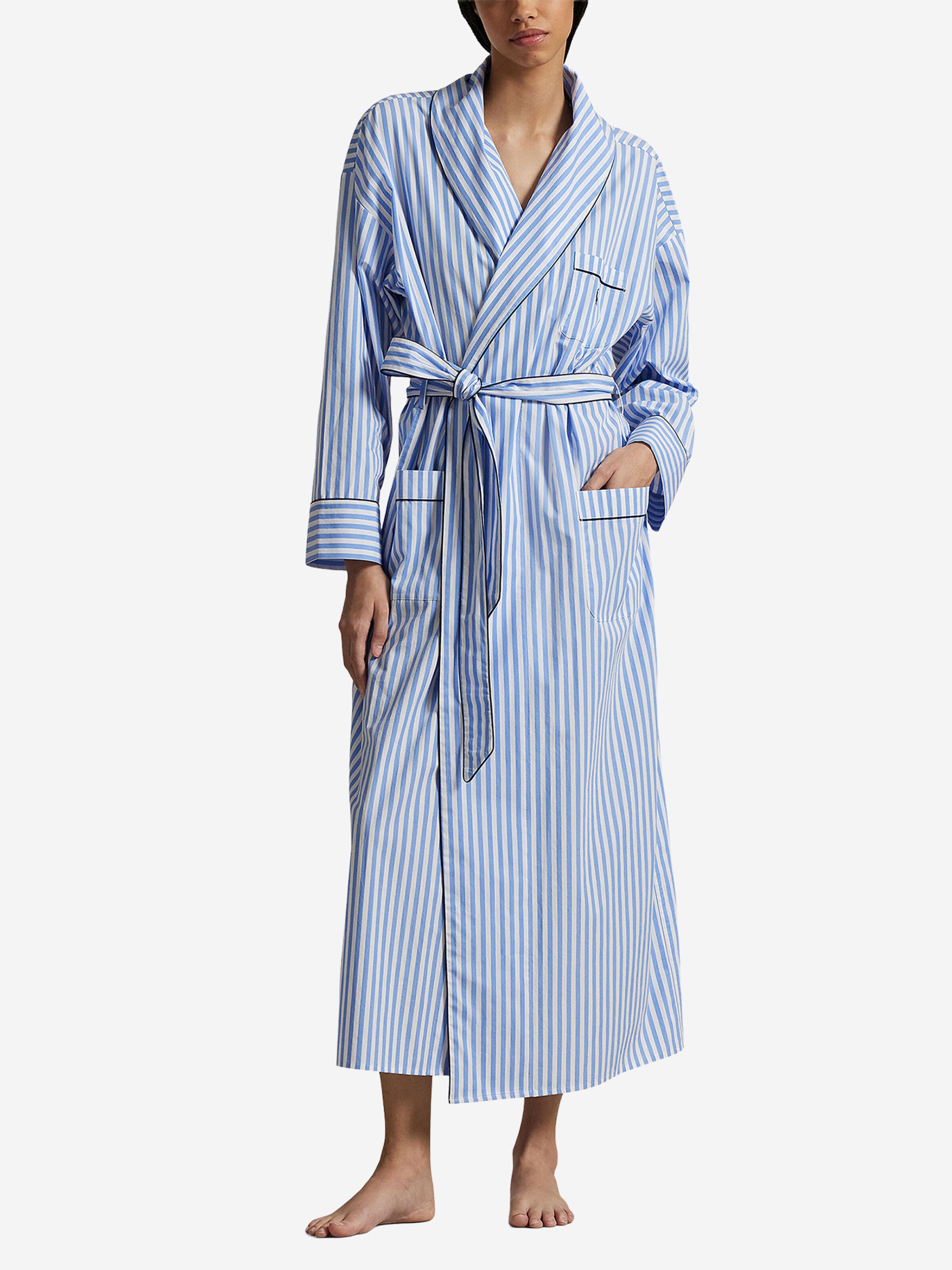 Polo Ralph Lauren Bathrobe short ' Shirting Stripes ' in Blue: front