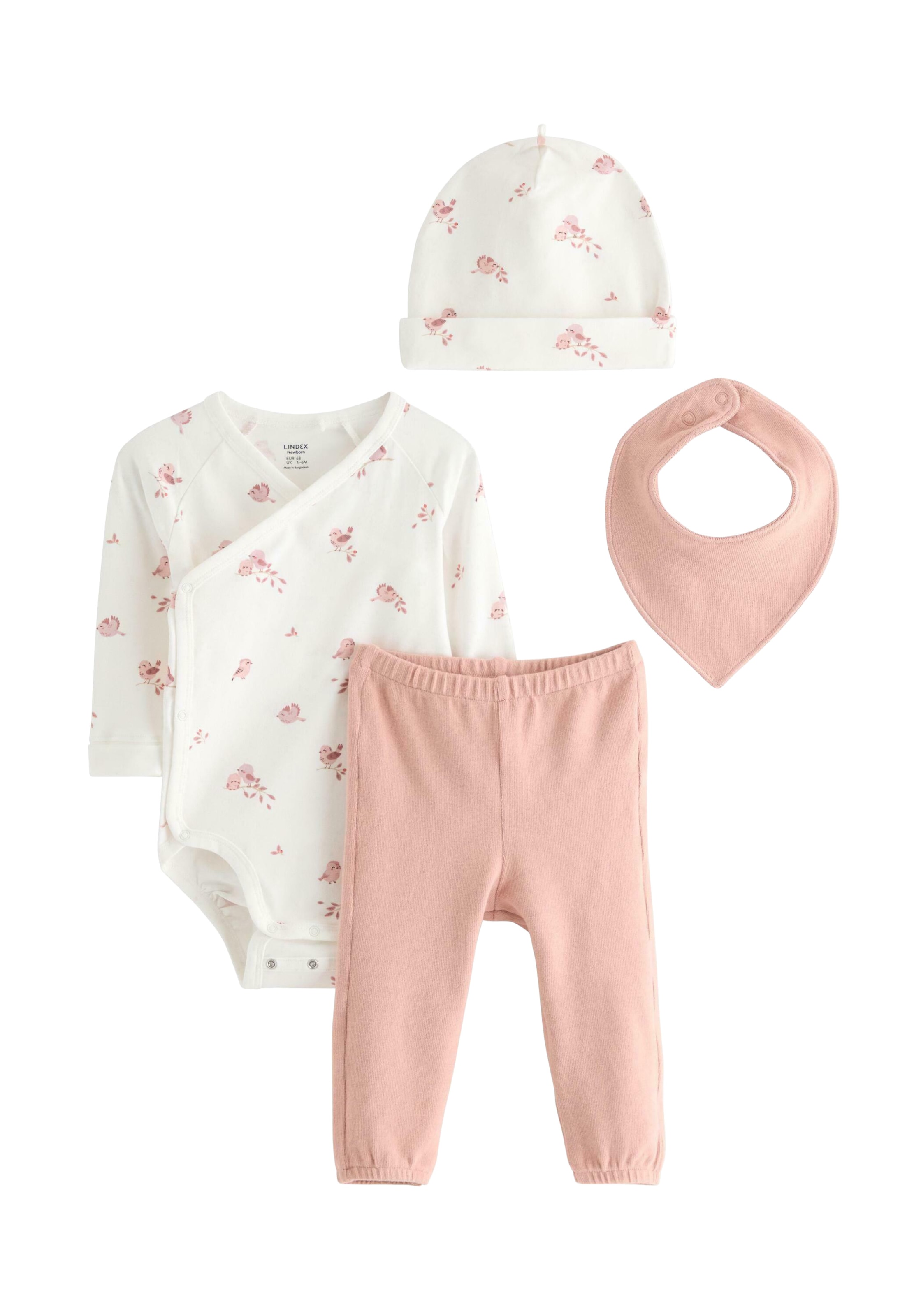 Lindex Set: Body, Hose, Mütze und Latz in Pink: Vorderseite