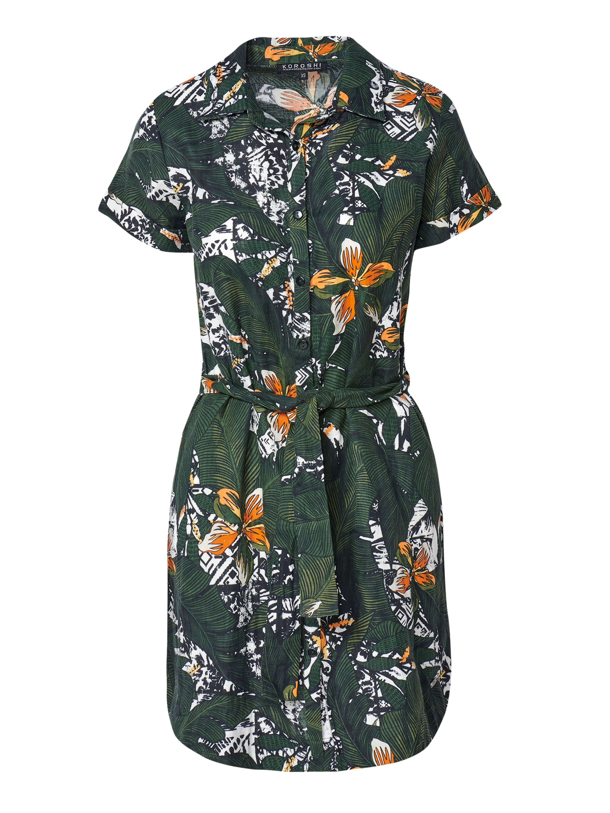 KOROSHI Robe-chemise en citron vert / olive / noir / blanc, Vue avec produit