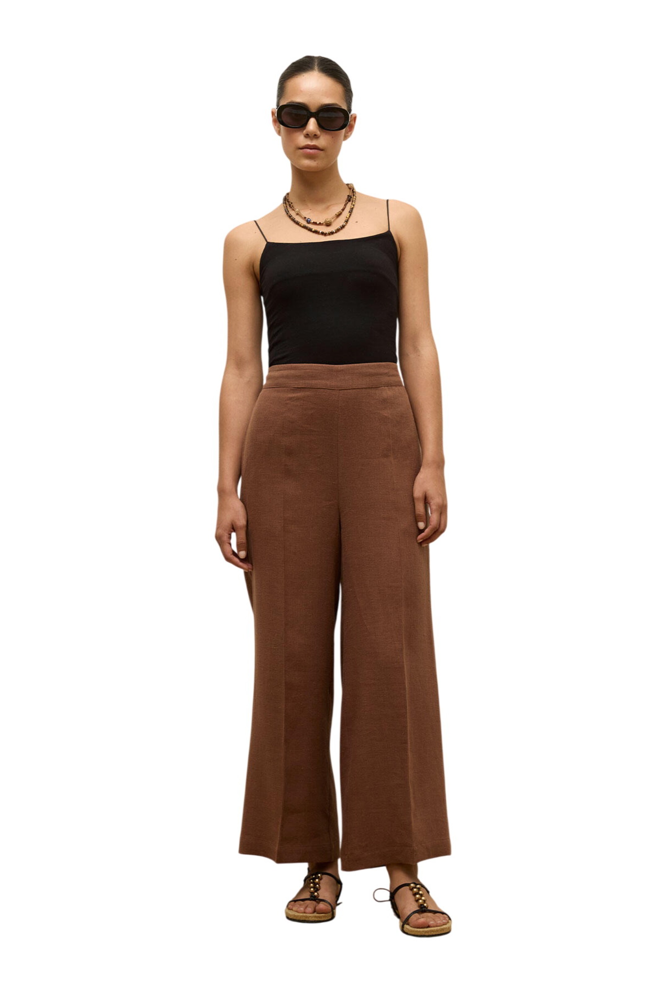 MANUKA Wide leg Broek in Bruin